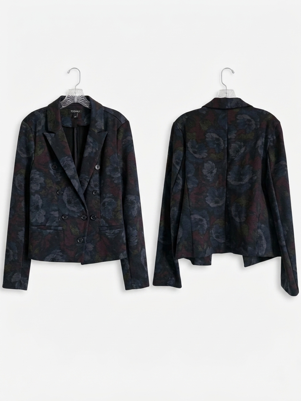 Roz & Ali Black Multicolor Floral Double-Breasted Blazer
